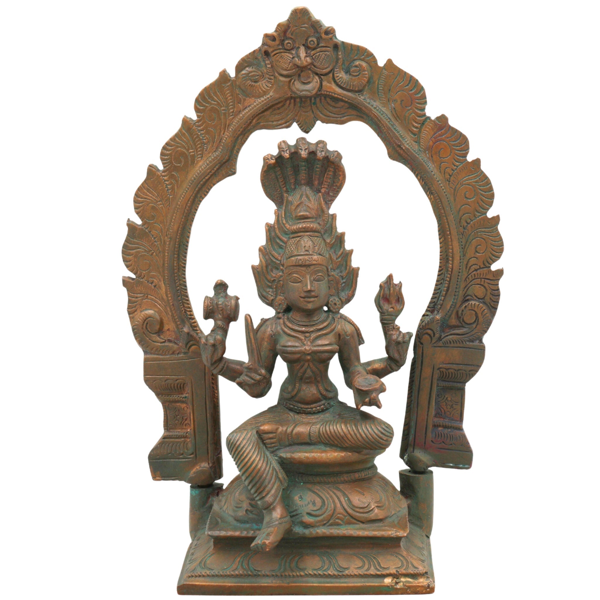 Handcrafted Bronze Mariyamman Idol | Panchaloha Goddess Statue | South Indian Village Goddess Murti | Traditional Chola Art Mariamma Sculpture,Brown, 9 Inch, 1 Piece