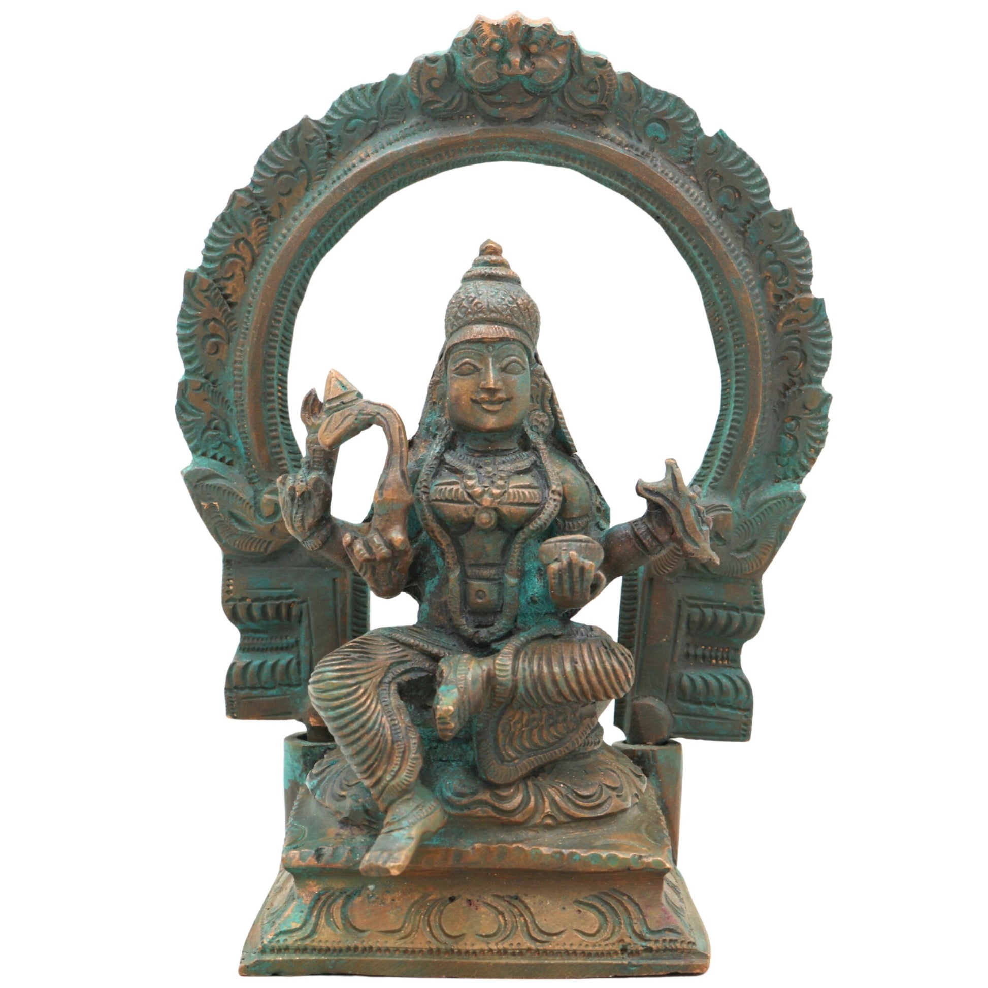 Handcrafted Bronze Mariamman Idol with Prabhavali – Authentic Panchaloha Goddess Sculpture, Samayapuram Mariamman, Maha Mariamman, Tamil Nadu Temple Murti,Brown, 6.5 Inch, 1 Piece