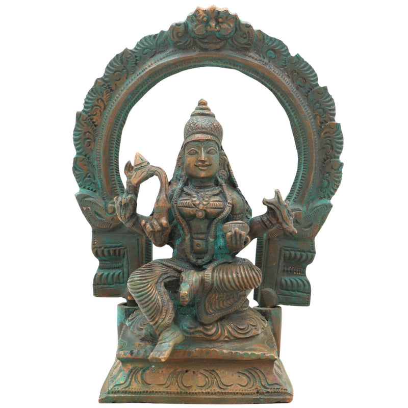 Handcrafted Bronze Mariamman Idol with Prabhavali – Authentic Panchaloha Goddess Sculpture, Samayapuram Mariamman, Maha Mariamman, Tamil Nadu Temple Murti,Brown, 6.5 Inch, 1 Piece