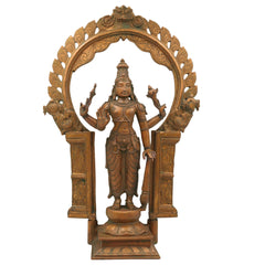 Handcrafted Bronze Vishnu Idol with Prabhavali – Authentic Panchaloha Narayana Statue, Govinda Murti for Pooja & Temple Decor,Brown, 20 Inch, 1 Piece