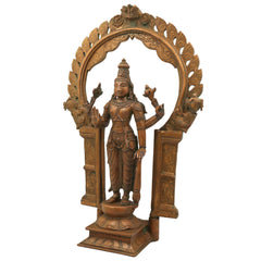 Handcrafted Bronze Vishnu Idol with Prabhavali – Authentic Panchaloha Narayana Statue, Govinda Murti for Pooja & Temple Decor,Brown, 20 Inch, 1 Piece