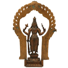 Handcrafted Bronze Vishnu Idol with Prabhavali – Authentic Panchaloha Narayana Statue, Govinda Murti for Pooja & Temple Decor,Brown, 20 Inch, 1 Piece