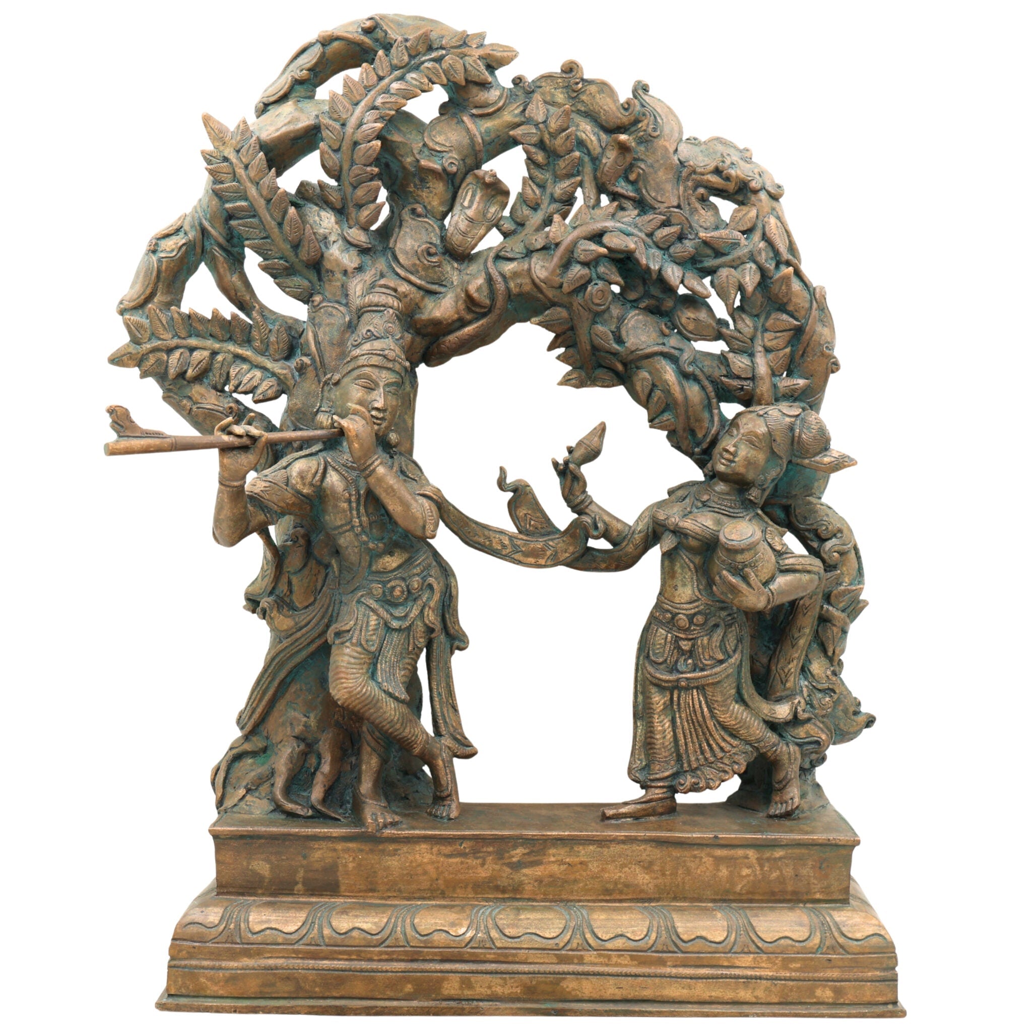Handcrafted Panchaloha Bronze Radha Krishna Idol – Chola Art Murti for Pooja, Temple, Home Decor & Spiritual Gifting, Brown, 16 Inch, 1 Piece