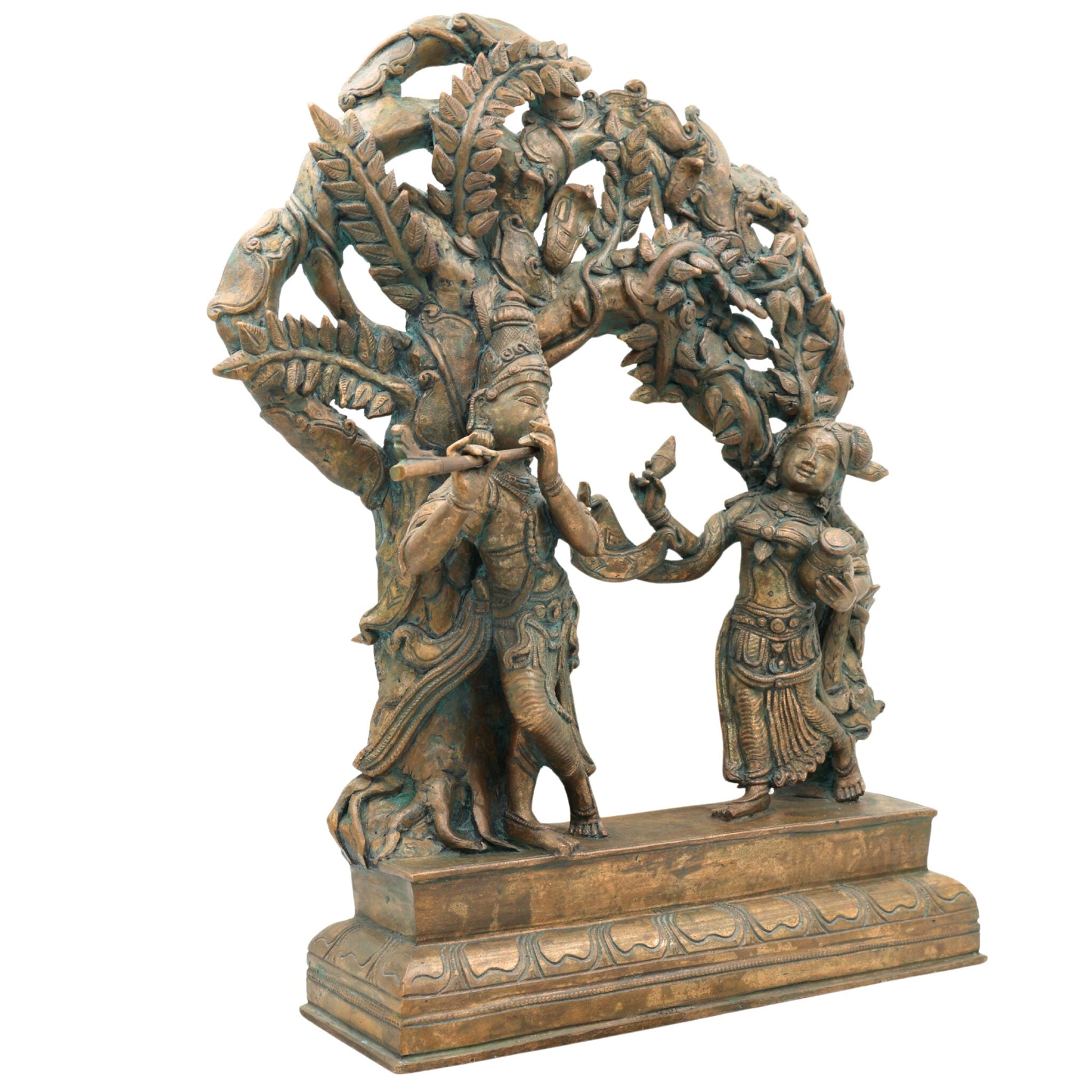 Handcrafted Panchaloha Bronze Radha Krishna Idol – Chola Art Murti for Pooja, Temple, Home Decor & Spiritual Gifting, Brown, 16 Inch, 1 Piece