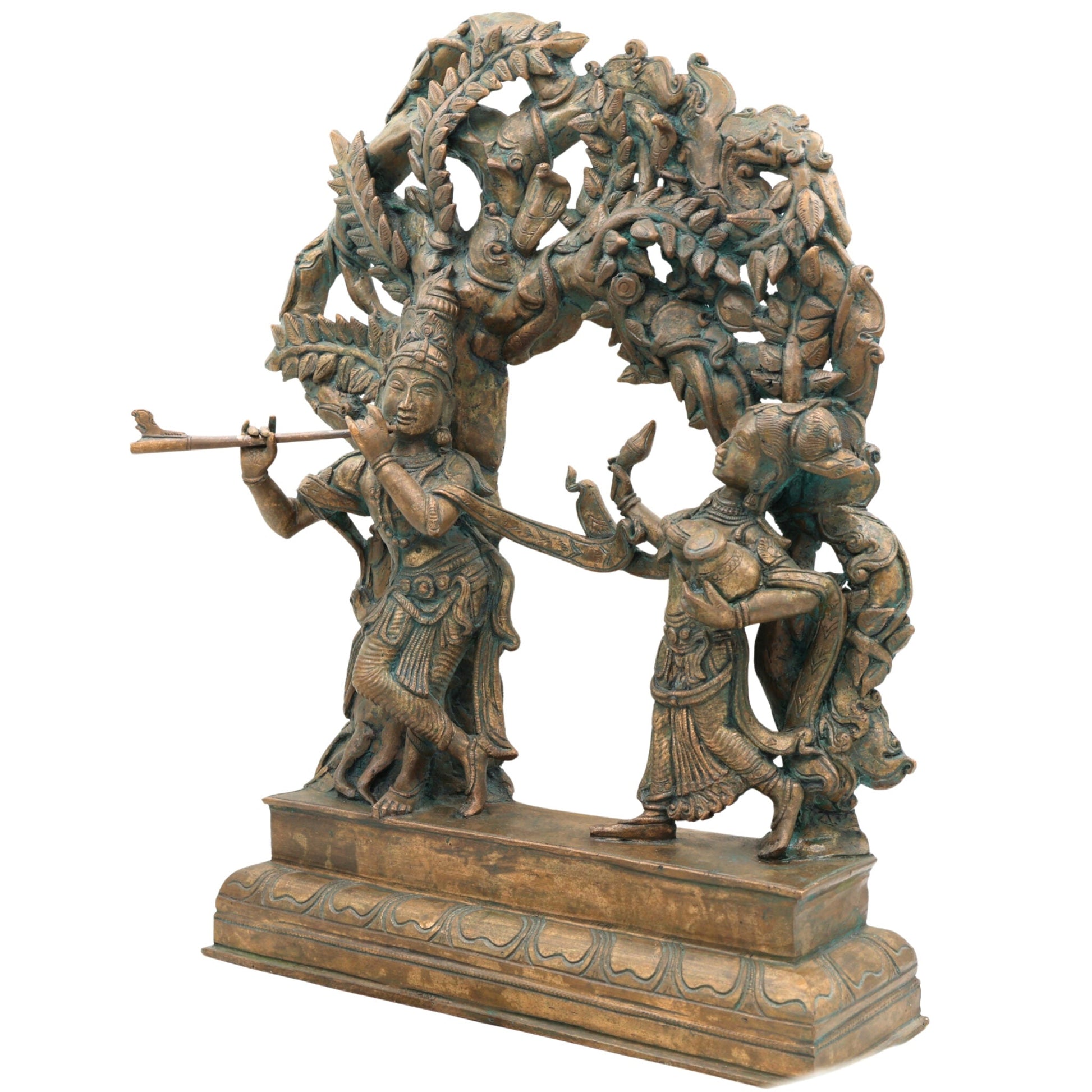 Handcrafted Panchaloha Bronze Radha Krishna Idol – Chola Art Murti for Pooja, Temple, Home Decor & Spiritual Gifting, Brown, 16 Inch, 1 Piece