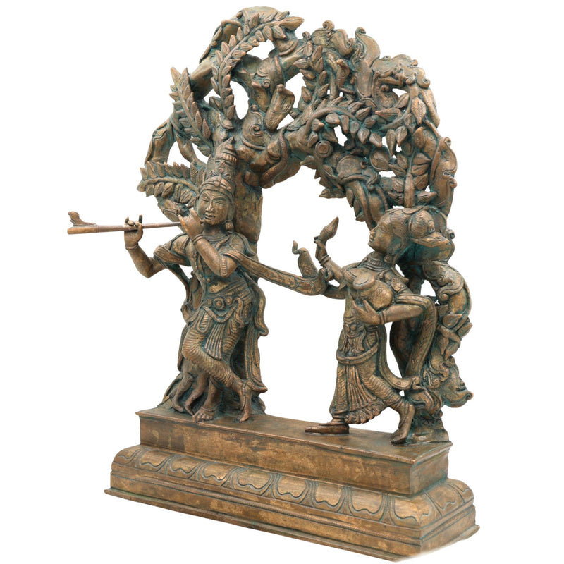 Handcrafted Panchaloha Bronze Radha Krishna Idol – Chola Art Murti for Pooja, Temple, Home Decor & Spiritual Gifting, Brown, 16 Inch, 1 Piece