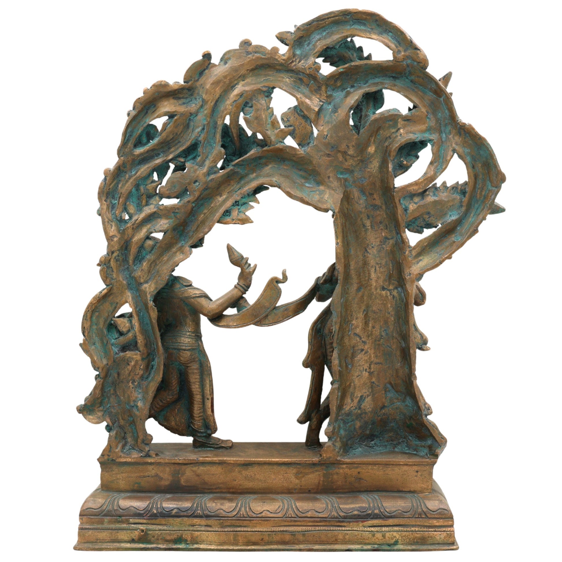 Handcrafted Panchaloha Bronze Radha Krishna Idol – Chola Art Murti for Pooja, Temple, Home Decor & Spiritual Gifting, Brown, 16 Inch, 1 Piece
