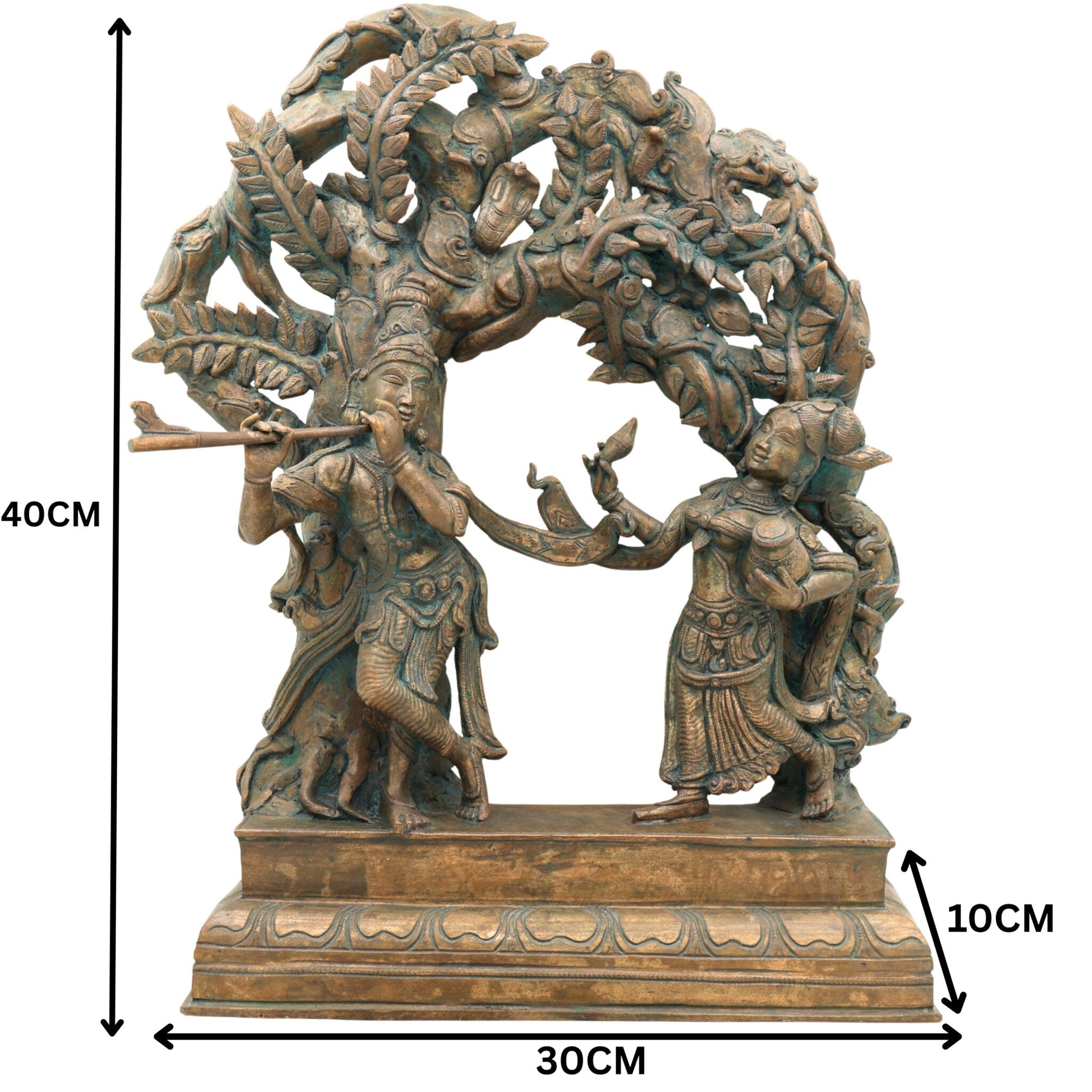 Handcrafted Panchaloha Bronze Radha Krishna Idol – Chola Art Murti for Pooja, Temple, Home Decor & Spiritual Gifting, Brown, 16 Inch, 1 Piece