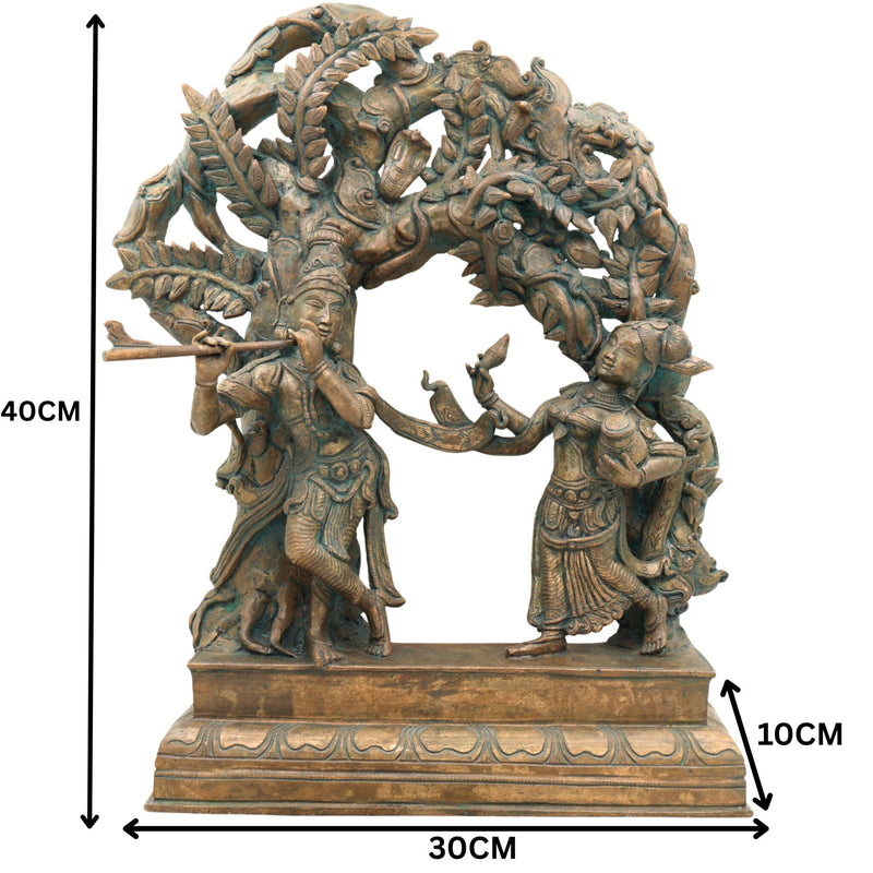 Handcrafted Panchaloha Bronze Radha Krishna Idol – Chola Art Murti for Pooja, Temple, Home Decor & Spiritual Gifting, Brown, 16 Inch, 1 Piece