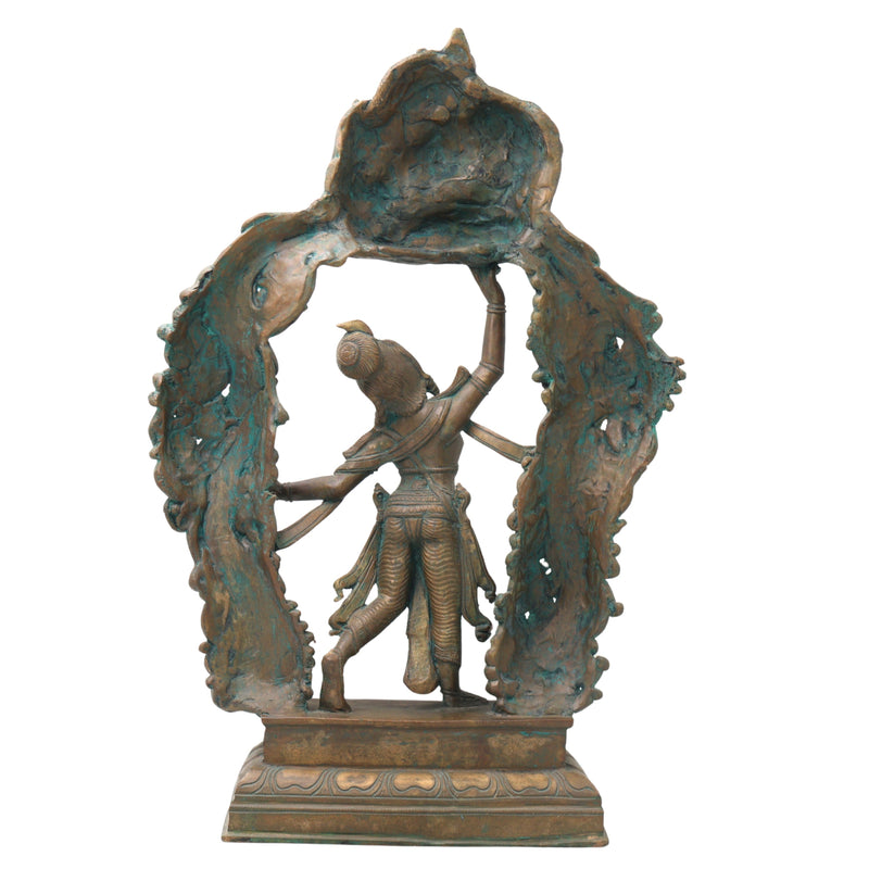 Bronze Lord Krishna Govardhan Idol, Panchaloha Gopal Ji Statue, Handmade Krishna Murti for Temple, Pooja, Office, Home Decor, Gifts, Brown, 17.5 Inch, 1 Piece