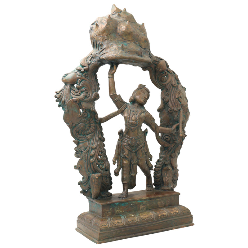 Bronze Lord Krishna Govardhan Idol, Panchaloha Gopal Ji Statue, Handmade Krishna Murti for Temple, Pooja, Office, Home Decor, Gifts, Brown, 17.5 Inch, 1 Piece