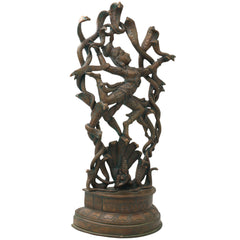 Handcrafted Panchaloha Krishna with Kaliya Idol, Kaliya Mardan Bronze Murti, Chola Art, South India Temple Sculpture, Brown, 18 Inch, 1 Piece