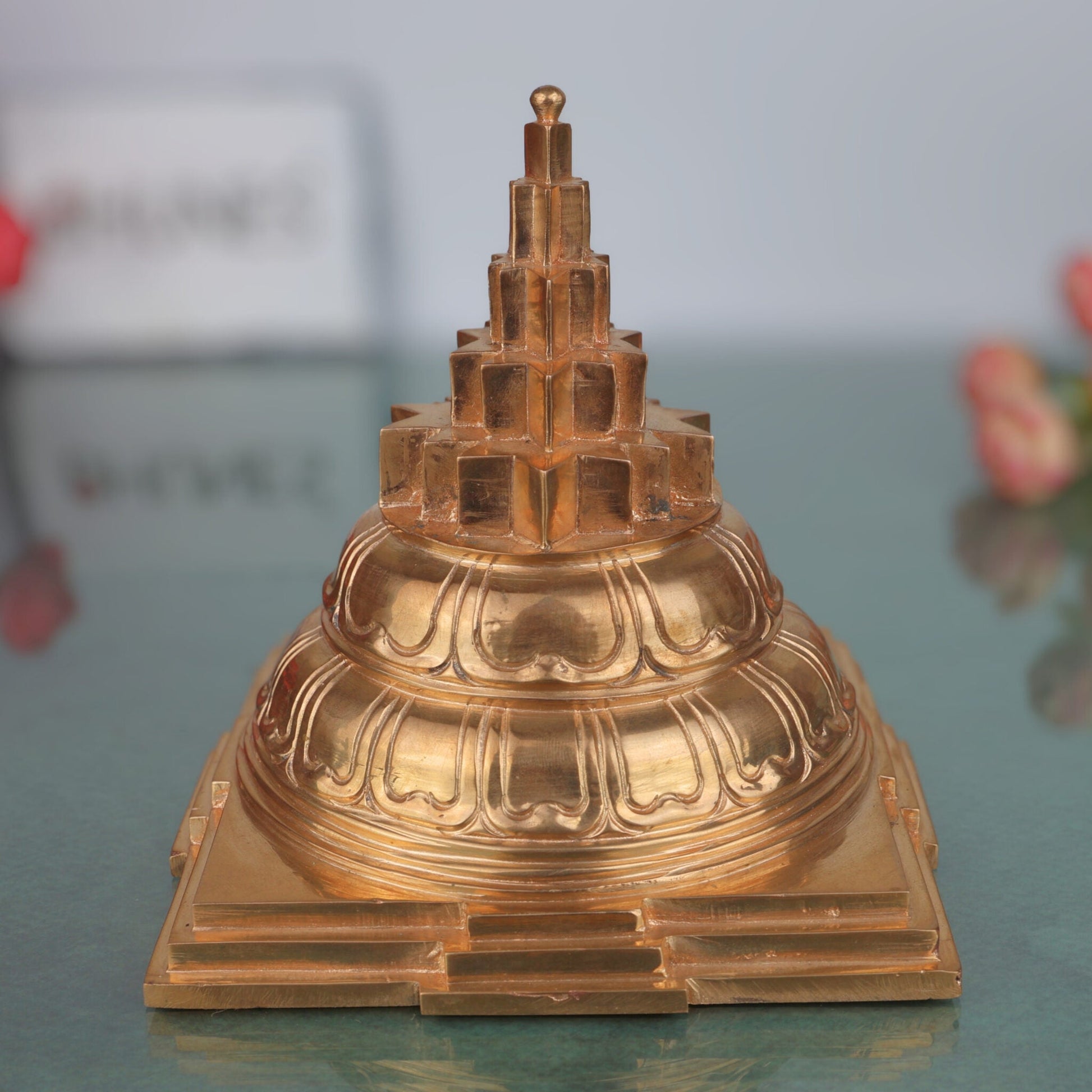 Handcrafted Panchaloha Sree Yantra Idol | Shri Chakra, Sri Meru, Shri Yantra Sacred Geometry Bronze Statue for Home, Temple & Puja Decor,Gold, 7 Inch, 1 Piece