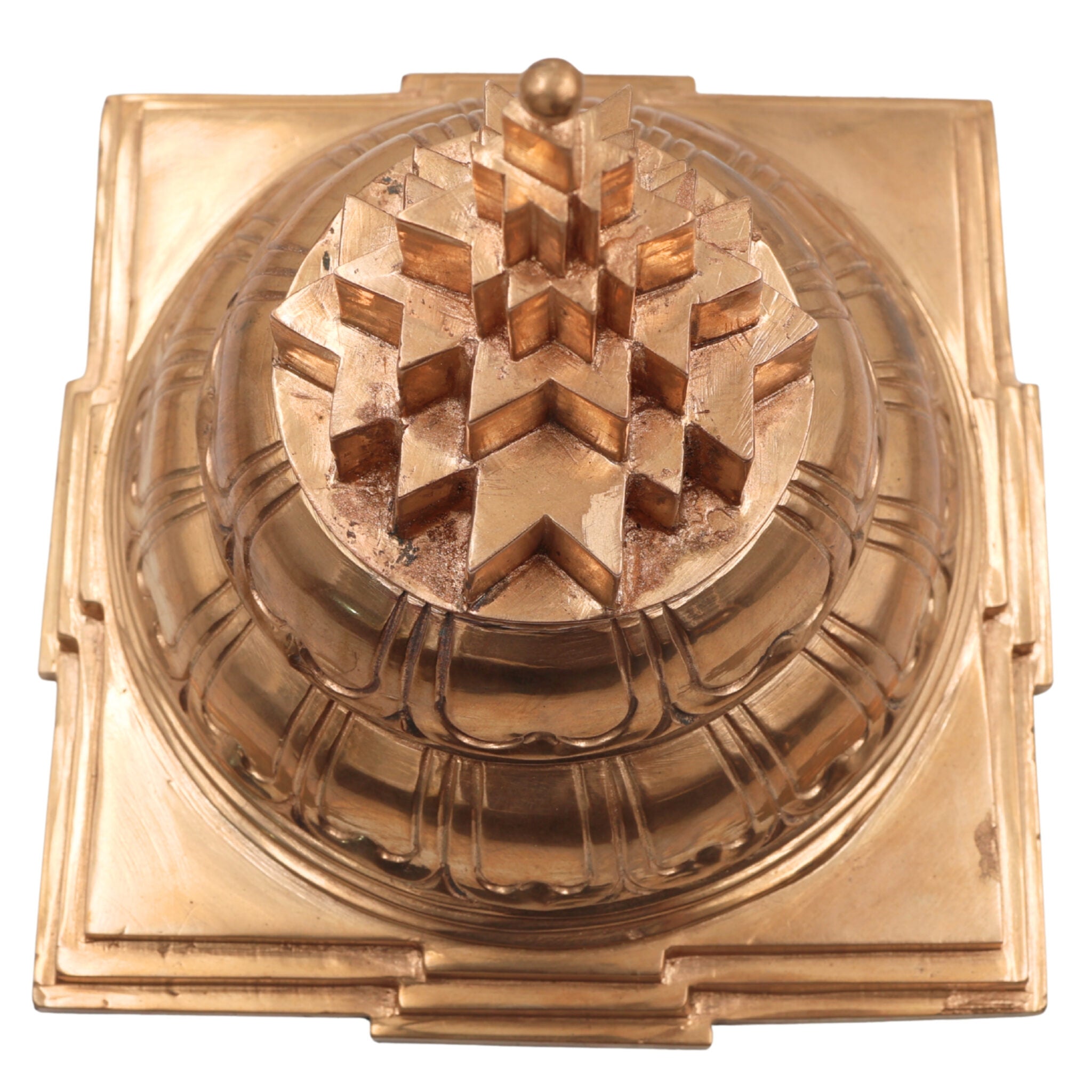 Handcrafted Panchaloha Sree Yantra Idol | Shri Chakra, Sri Meru, Shri Yantra Sacred Geometry Bronze Statue for Home, Temple & Puja Decor,Gold, 7 Inch, 1 Piece