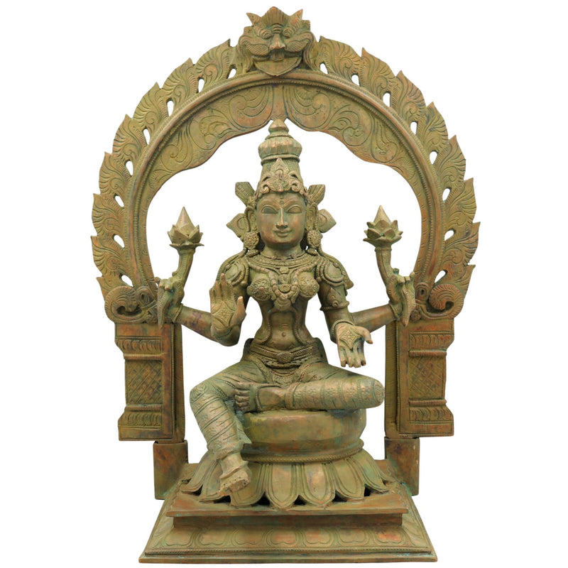 Handcrafted Panchaloha Mahalakshmi Idol in Bronze – South Indian Chola Art Gajalakshmi | Kamala | Sri Devi Statue for Temple & Home Decor (46cm, 15.2KG),Brown, 18.5 Inch, 1 Piece