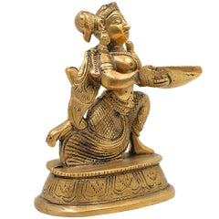 Brass Deepalakshmi Diya Lady Idol, Kuthu Vilakku Lakshmi, Pital Deepa Devi Murti, Vilakku Amma Lamp Goddess Statue for Pooja & Decor,Gold, 5 Inch, 1 Piece