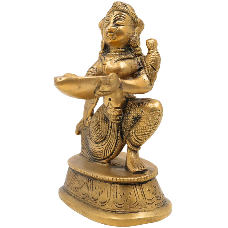 Brass Deepalakshmi Diya Lady Idol, Kuthu Vilakku Lakshmi, Pital Deepa Devi Murti, Vilakku Amma Lamp Goddess Statue for Pooja & Decor,Gold, 5 Inch, 1 Piece