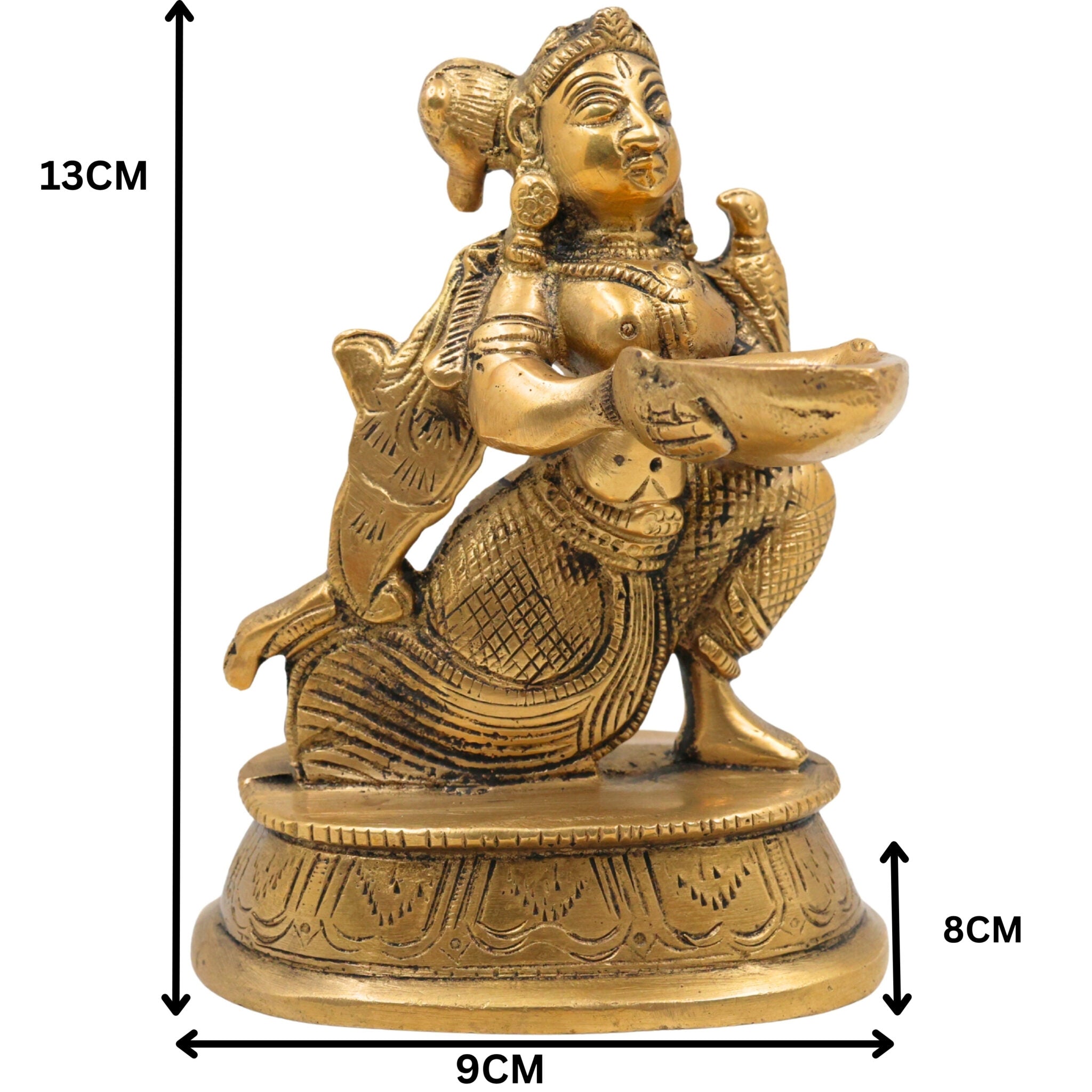 Brass Deepalakshmi Diya Lady Idol, Kuthu Vilakku Lakshmi, Pital Deepa Devi Murti, Vilakku Amma Lamp Goddess Statue for Pooja & Decor,Gold, 5 Inch, 1 Piece