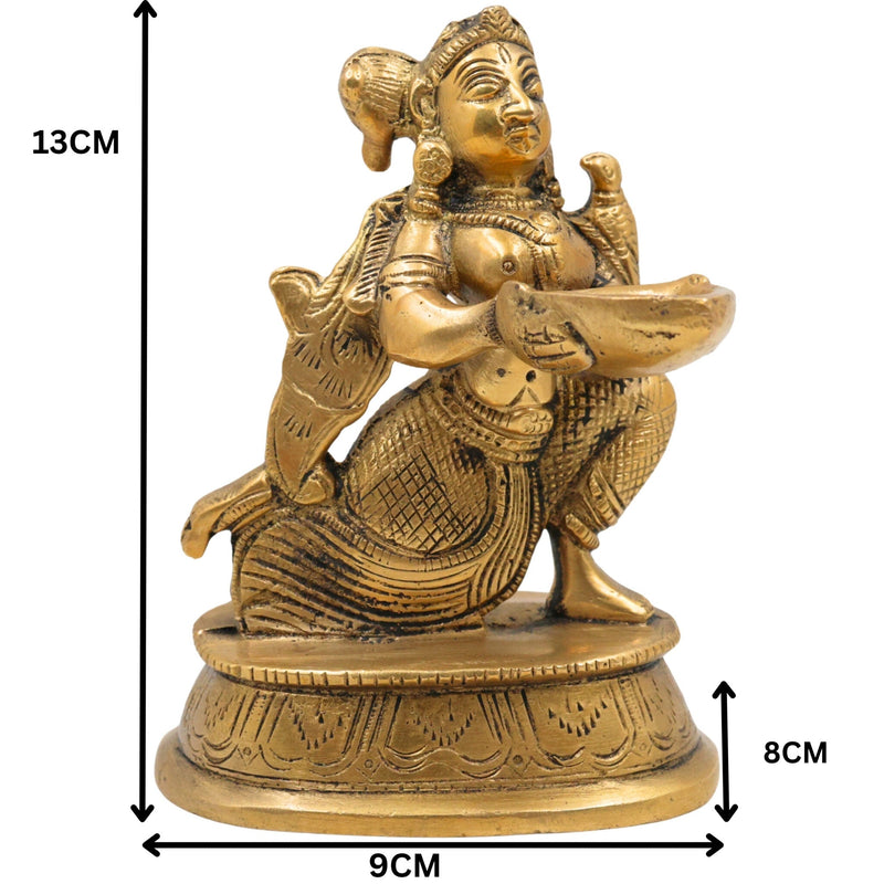 Brass Deepalakshmi Diya Lady Idol, Kuthu Vilakku Lakshmi, Pital Deepa Devi Murti, Vilakku Amma Lamp Goddess Statue for Pooja & Decor,Gold, 5 Inch, 1 Piece