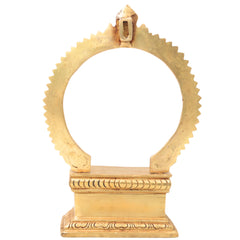 Brass Chowki with Prabhavali, Temple Singhasan Peetha for Idols, Pooja Bajot Deity Stand with Arch, Gold, 10 Inch, 1 Piece