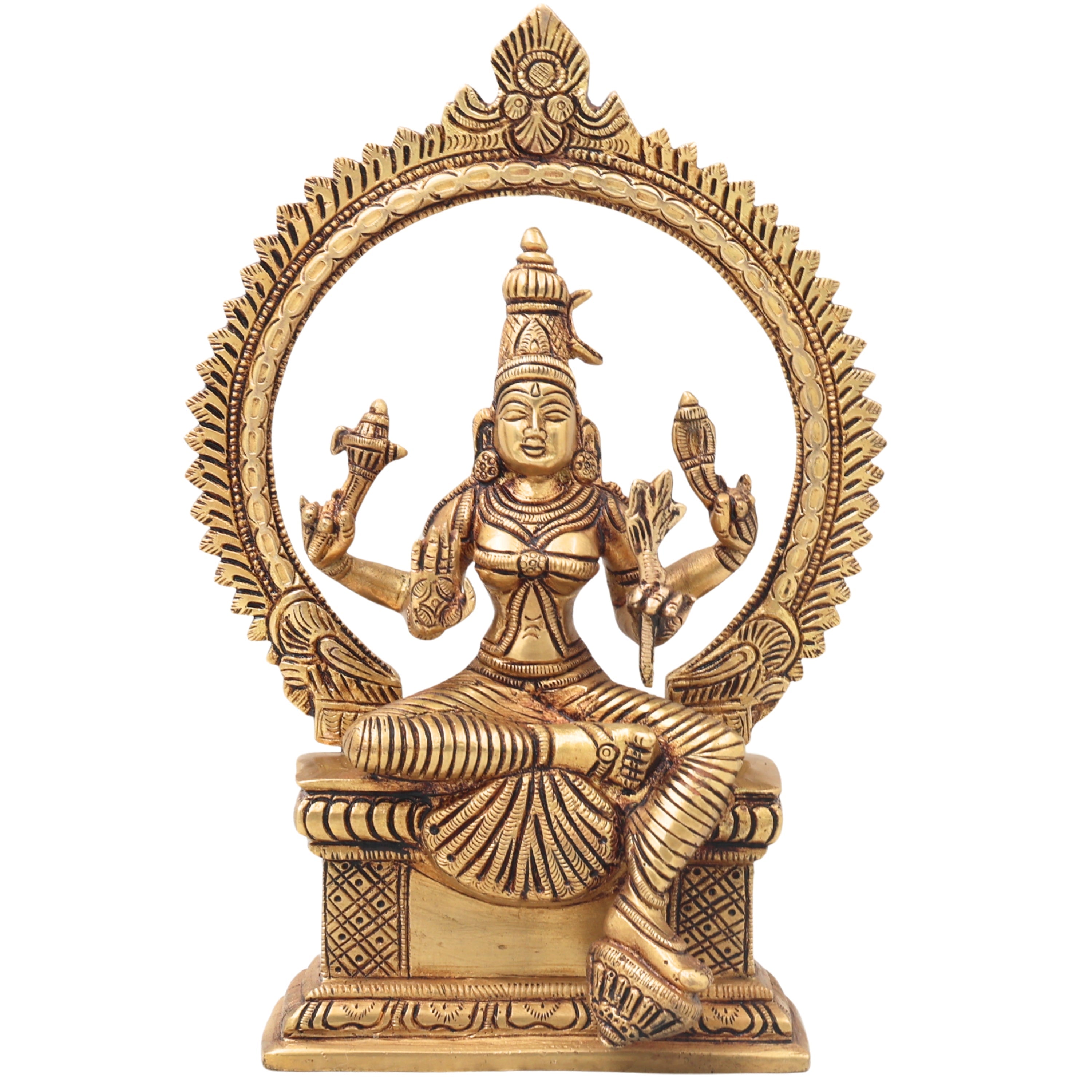 Brass Rajarajeshwari Idol, Sri Lalita Tripurasundari Devi Statue, Raja Rajeswari Amman Murti, Shodashi Kamakshi Bhuvaneshwari Brass Sculpture, Statue,Gold, 10 Inch, 1 Piece