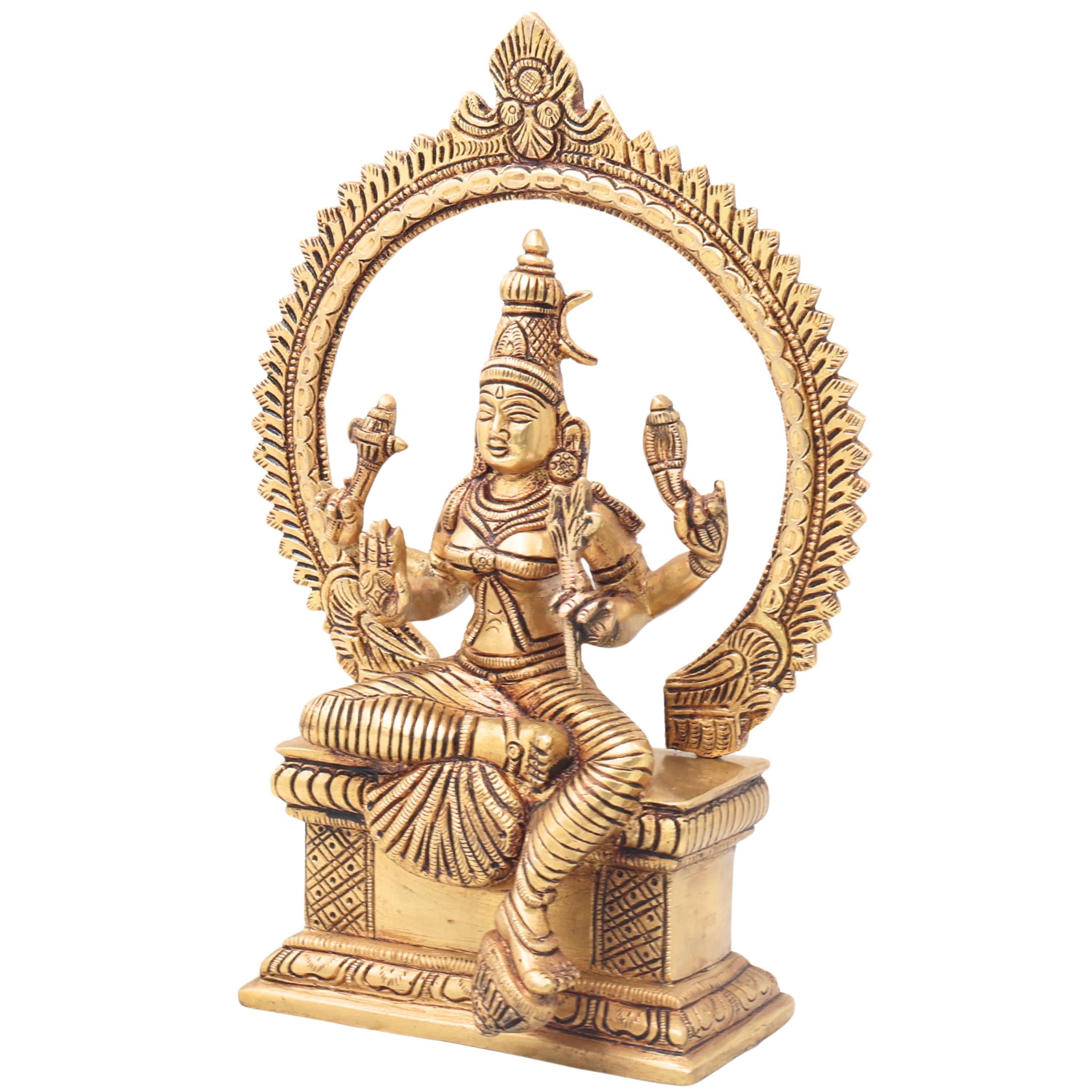 Brass Rajarajeshwari Idol, Sri Lalita Tripurasundari Devi Statue, Raja Rajeswari Amman Murti, Shodashi Kamakshi Bhuvaneshwari Brass Sculpture, Statue,Gold, 10 Inch, 1 Piece