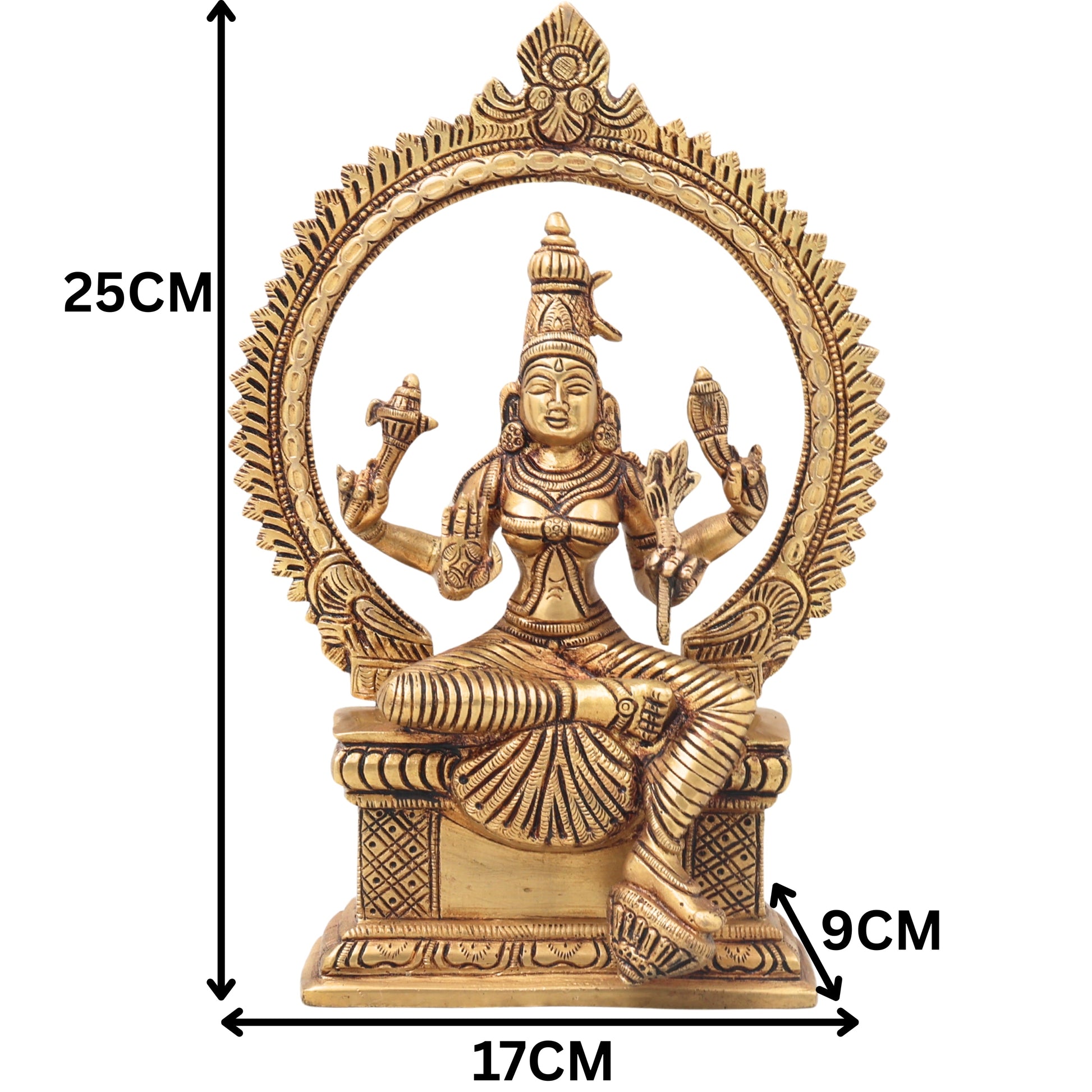 Brass Rajarajeshwari Idol, Sri Lalita Tripurasundari Devi Statue, Raja Rajeswari Amman Murti, Shodashi Kamakshi Bhuvaneshwari Brass Sculpture, Statue,Gold, 10 Inch, 1 Piece