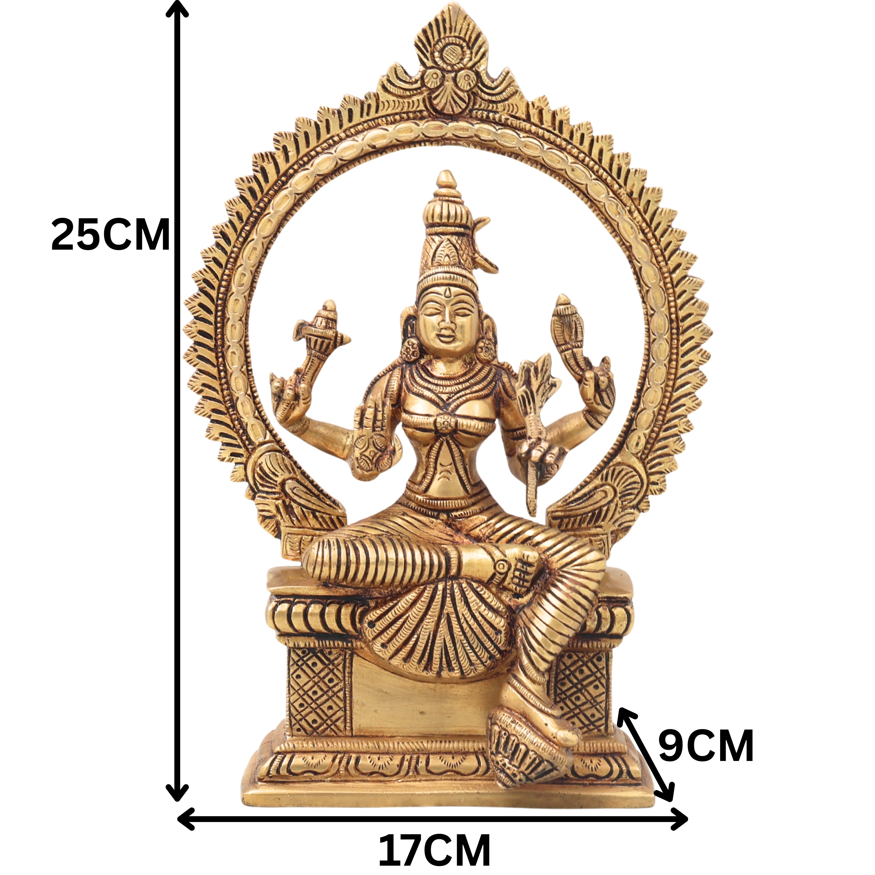 Brass Rajarajeshwari Idol, Sri Lalita Tripurasundari Devi Statue, Raja Rajeswari Amman Murti, Shodashi Kamakshi Bhuvaneshwari Brass Sculpture, Statue,Gold, 10 Inch, 1 Piece