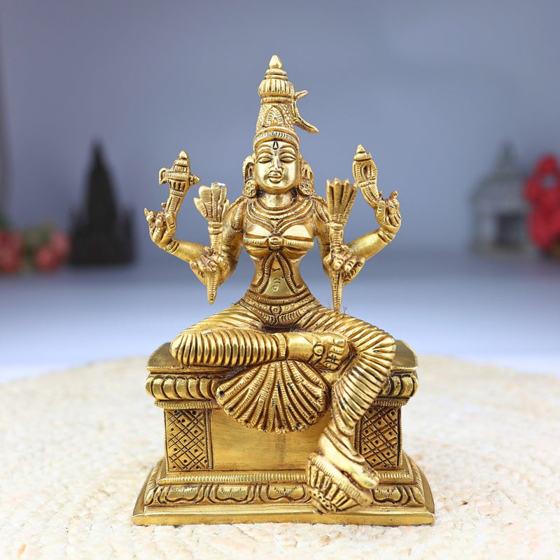 Brass RajaRajeshwari Idol | Tripura Sundari Murti | Lalita Shodashi Kamakshi Sculpture | Hindu Goddess Pooja Idol | Home & Temple Decor,Gold, 8 Inch, 1 Piece
