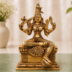 Brass Rajarajeshwari, Tripura Sundari, Lalita Devi, Kamakshi, Shodashi, Kameshwari Idol, Handcrafted Hindu Goddess Sculpture Murti Statue Vigraha for Pooja & Home Temple Decor, Gold, 8 Inch, 1 Piece