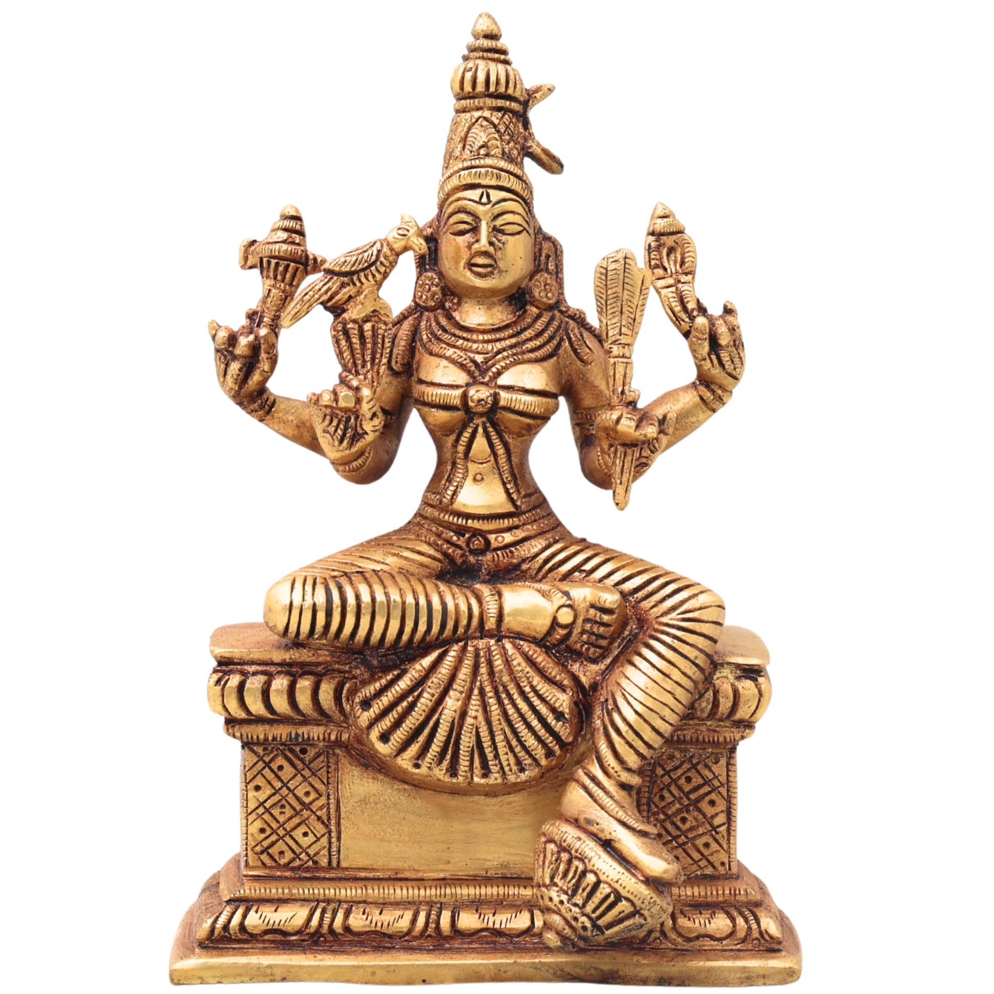 Brass Rajarajeshwari, Tripura Sundari, Lalita Devi, Kamakshi, Shodashi, Kameshwari Idol, Handcrafted Hindu Goddess Sculpture Murti Statue Vigraha for Pooja & Home Temple Decor, Gold, 8 Inch, 1 Piece