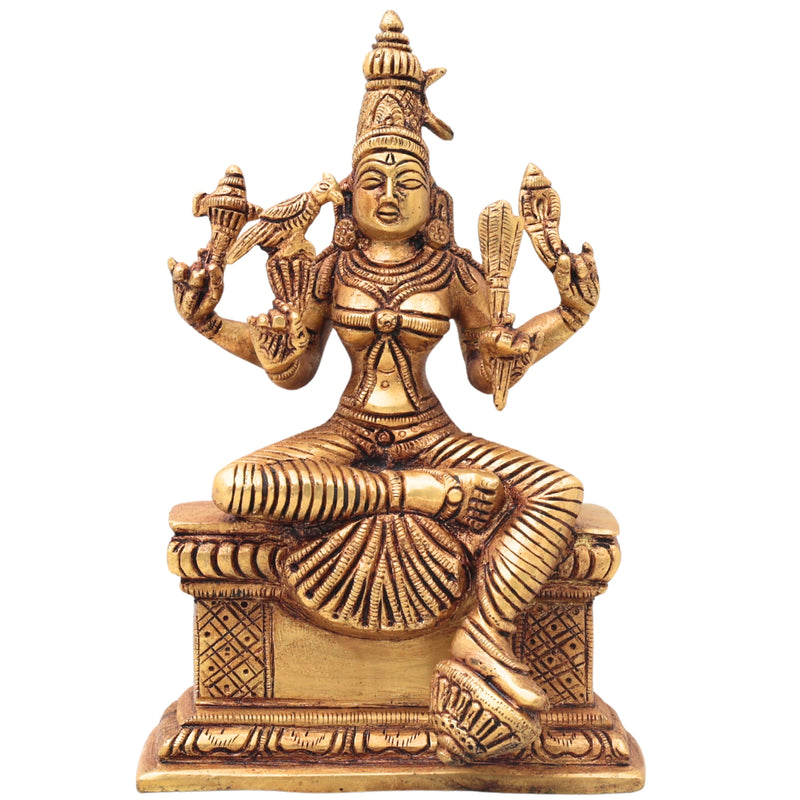 Brass Rajarajeshwari, Tripura Sundari, Lalita Devi, Kamakshi, Shodashi, Kameshwari Idol, Handcrafted Hindu Goddess Sculpture Murti Statue Vigraha for Pooja & Home Temple Decor, Gold, 8 Inch, 1 Piece