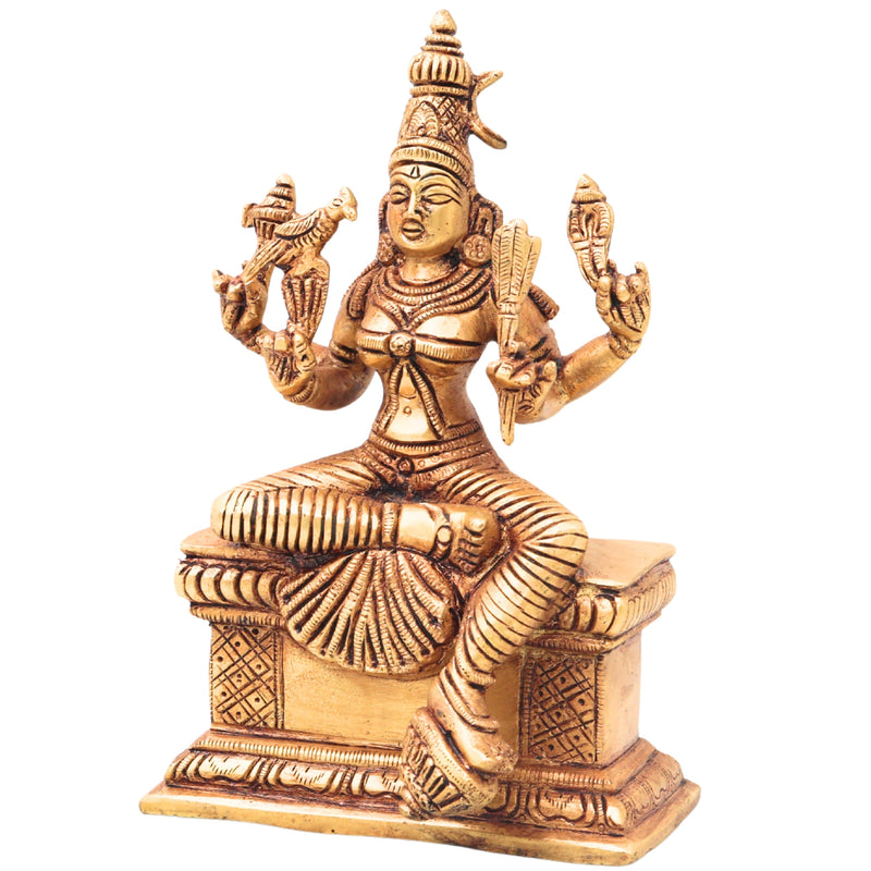 Brass Rajarajeshwari, Tripura Sundari, Lalita Devi, Kamakshi, Shodashi, Kameshwari Idol, Handcrafted Hindu Goddess Sculpture Murti Statue Vigraha for Pooja & Home Temple Decor, Gold, 8 Inch, 1 Piece