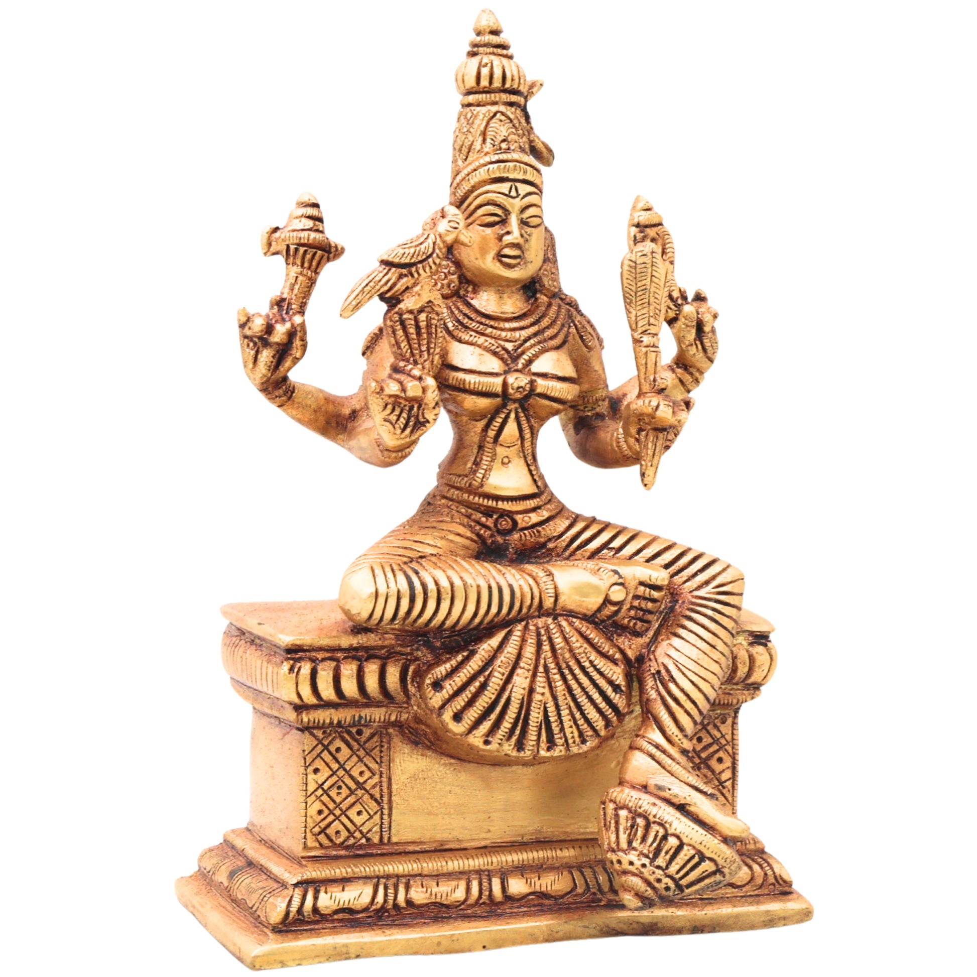 Brass Rajarajeshwari, Tripura Sundari, Lalita Devi, Kamakshi, Shodashi, Kameshwari Idol, Handcrafted Hindu Goddess Sculpture Murti Statue Vigraha for Pooja & Home Temple Decor, Gold, 8 Inch, 1 Piece