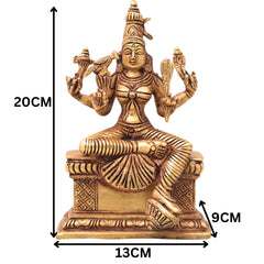 Brass Rajarajeshwari, Tripura Sundari, Lalita Devi, Kamakshi, Shodashi, Kameshwari Idol, Handcrafted Hindu Goddess Sculpture Murti Statue Vigraha for Pooja & Home Temple Decor, Gold, 8 Inch, 1 Piece