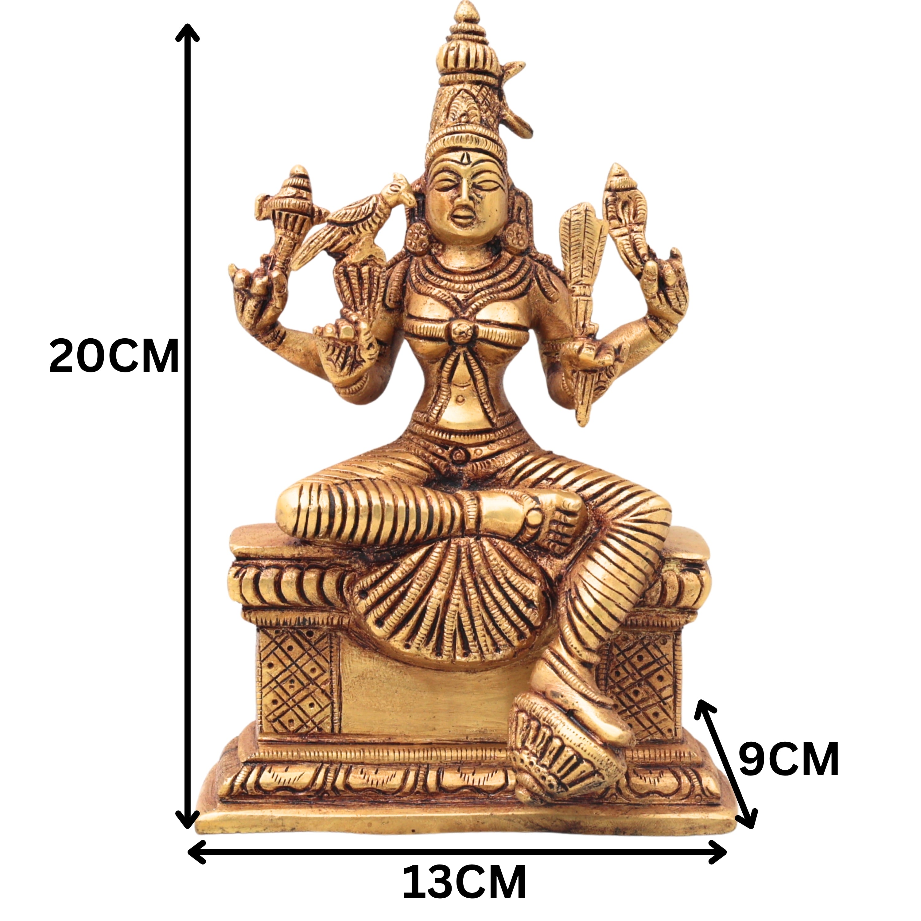 Brass Rajarajeshwari, Tripura Sundari, Lalita Devi, Kamakshi, Shodashi, Kameshwari Idol, Handcrafted Hindu Goddess Sculpture Murti Statue Vigraha for Pooja & Home Temple Decor, Gold, 8 Inch, 1 Piece