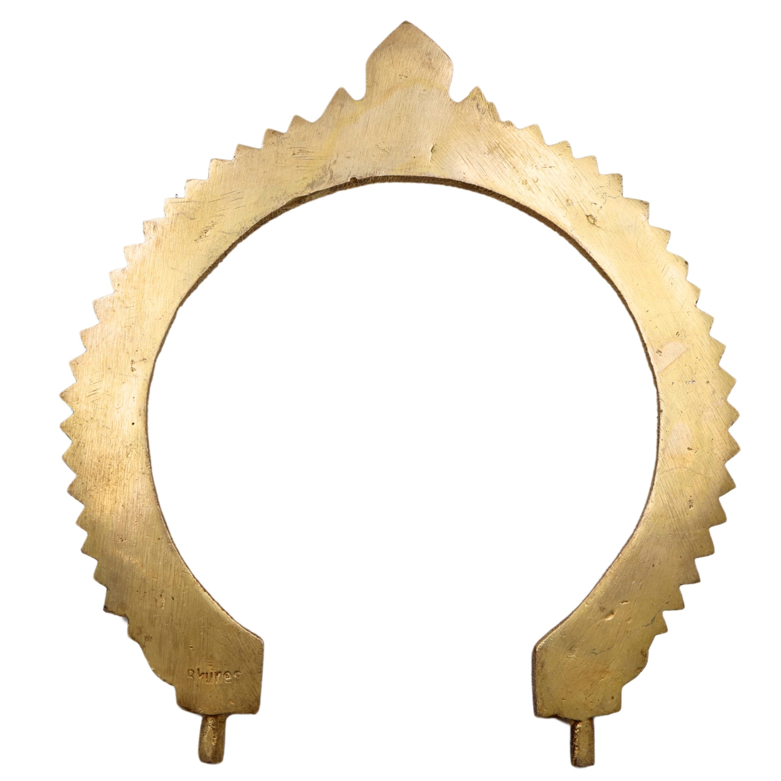 Bhunes Brass Small Prabhavali for Home Temple, Wall Hanging Arch Frame, Traditional Round Tiruvasi Makara Torana Pooja Backdrop for Idols & Decor, Gold, 8 Inch, 1 Piece