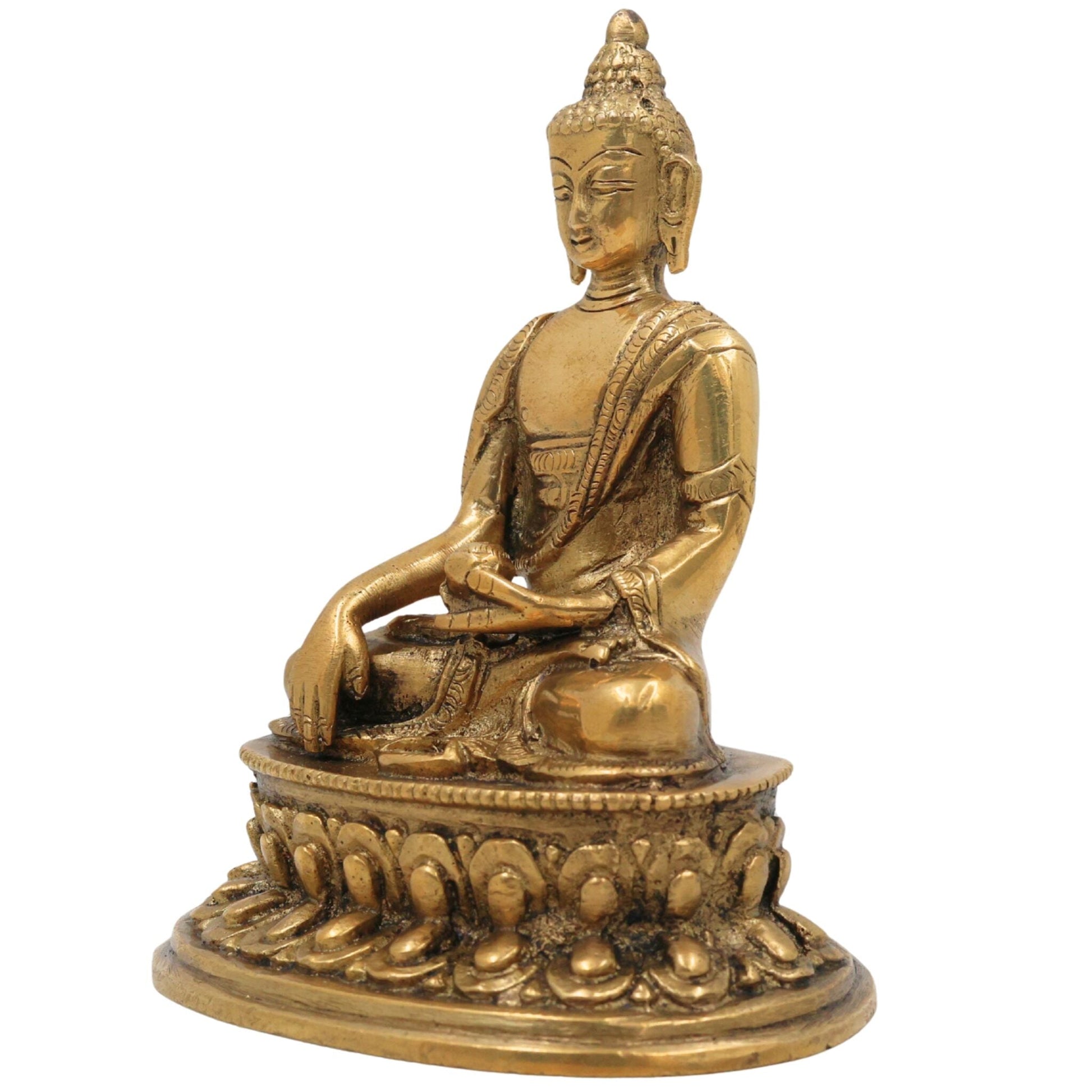 Brass Buddha Idol | Meditating Buddha Statue | Shakyamuni & Siddhartha Gautama Murti for Home, Temple & Office Decor,Gold, 5 Inch, 1 Piece