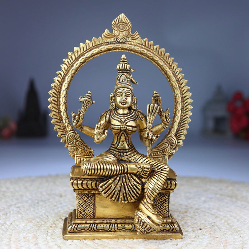 Brass Rajarajeshwari Tripura Sundari Lalita Kamakshi Shodashi Devi Idol, Handmade Mahavidya Adi Parashakti Sculpture for Home Temple Puja Decor Gift, Gold, 10 Inch, 1 Piece