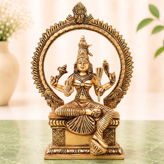 Brass Rajarajeshwari Tripura Sundari Lalita Kamakshi Shodashi Devi Idol, Handmade Mahavidya Adi Parashakti Sculpture for Home Temple Puja Decor Gift, Gold, 10 Inch, 1 Piece