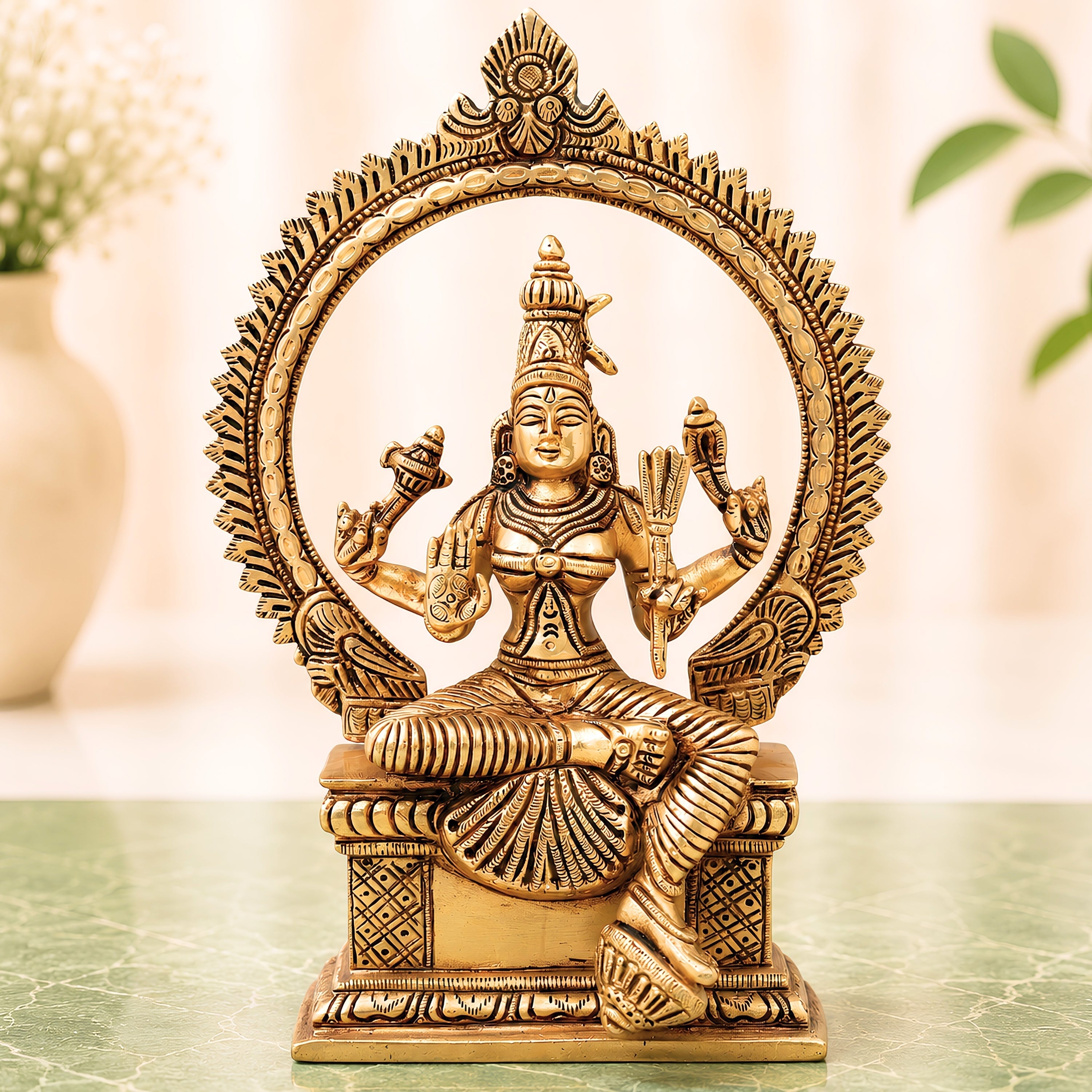 Brass Rajarajeshwari Tripura Sundari Lalita Kamakshi Shodashi Devi Idol, Handmade Mahavidya Adi Parashakti Sculpture for Home Temple Puja Decor Gift, Gold, 10 Inch, 1 Piece