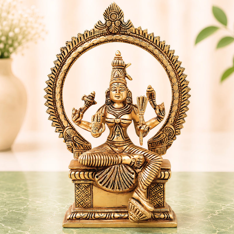 Brass Rajarajeshwari Tripura Sundari Lalita Kamakshi Shodashi Devi Idol, Handmade Mahavidya Adi Parashakti Sculpture for Home Temple Puja Decor Gift, Gold, 10 Inch, 1 Piece