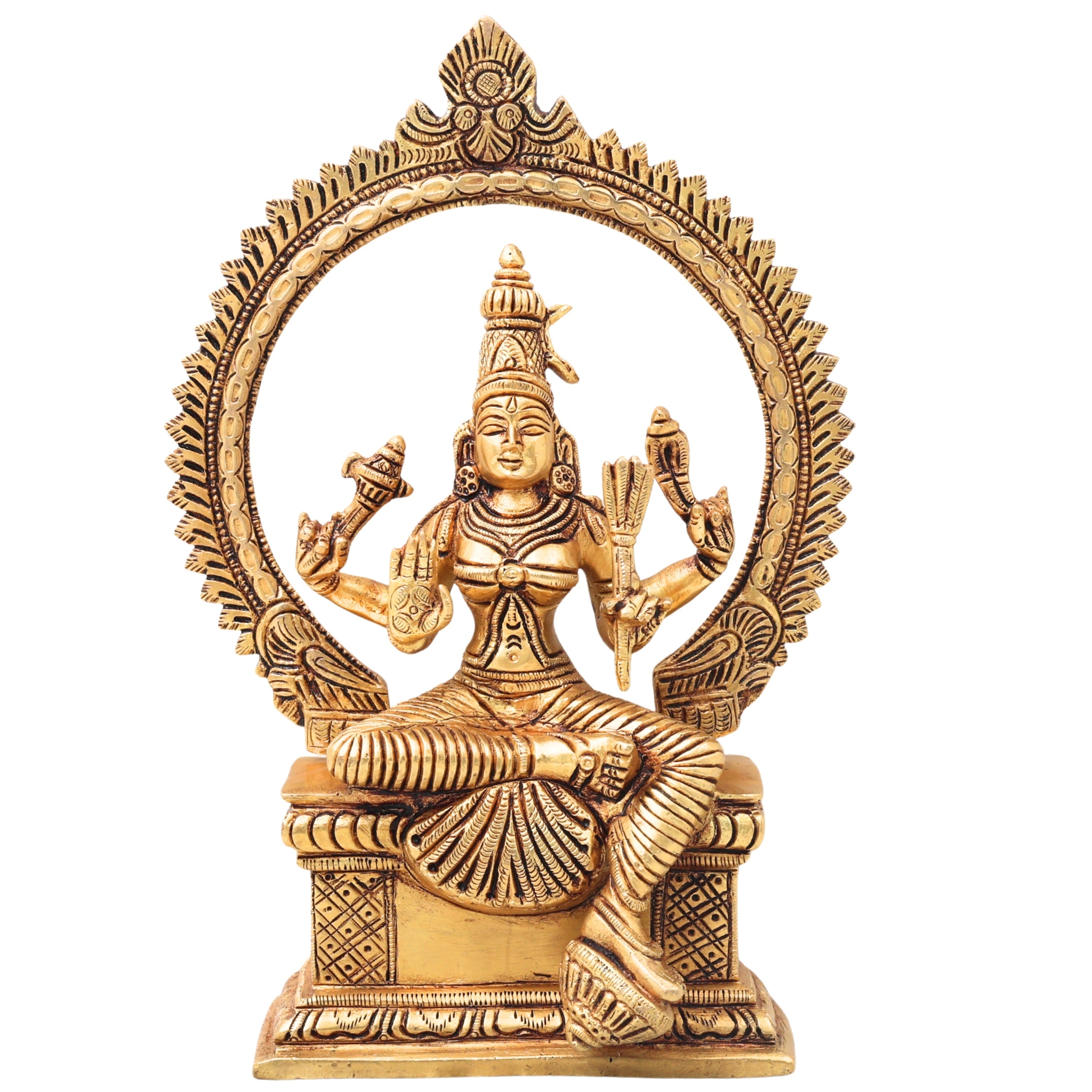 Brass Rajarajeshwari Tripura Sundari Lalita Kamakshi Shodashi Devi Idol, Handmade Mahavidya Adi Parashakti Sculpture for Home Temple Puja Decor Gift, Gold, 10 Inch, 1 Piece