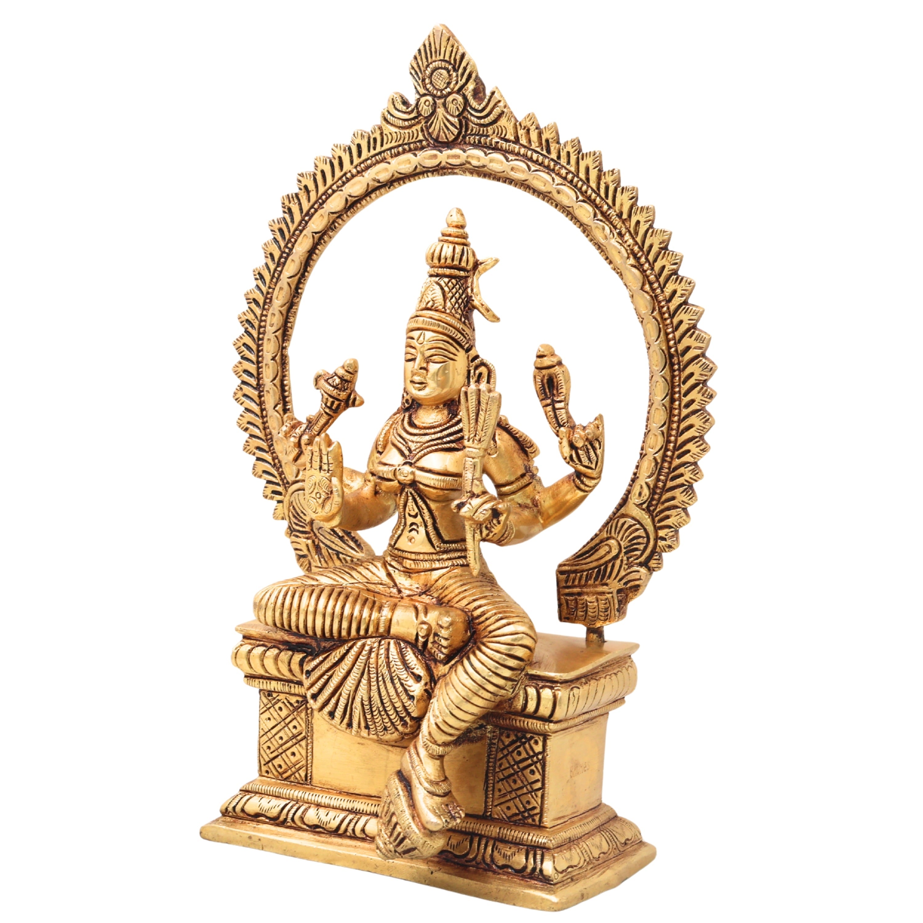 Brass Rajarajeshwari Tripura Sundari Lalita Kamakshi Shodashi Devi Idol, Handmade Mahavidya Adi Parashakti Sculpture for Home Temple Puja Decor Gift, Gold, 10 Inch, 1 Piece