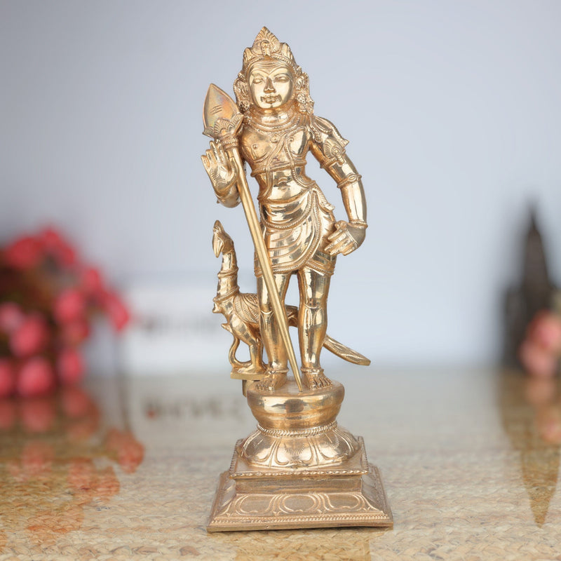 Handcrafted Panchaloha Murugan Idol – Bronze Subramanya | Skanda | Karthikeya | Vel Murugan Statue for Home Temple & Pooja,Gold, 12 Inch, 1 Piece