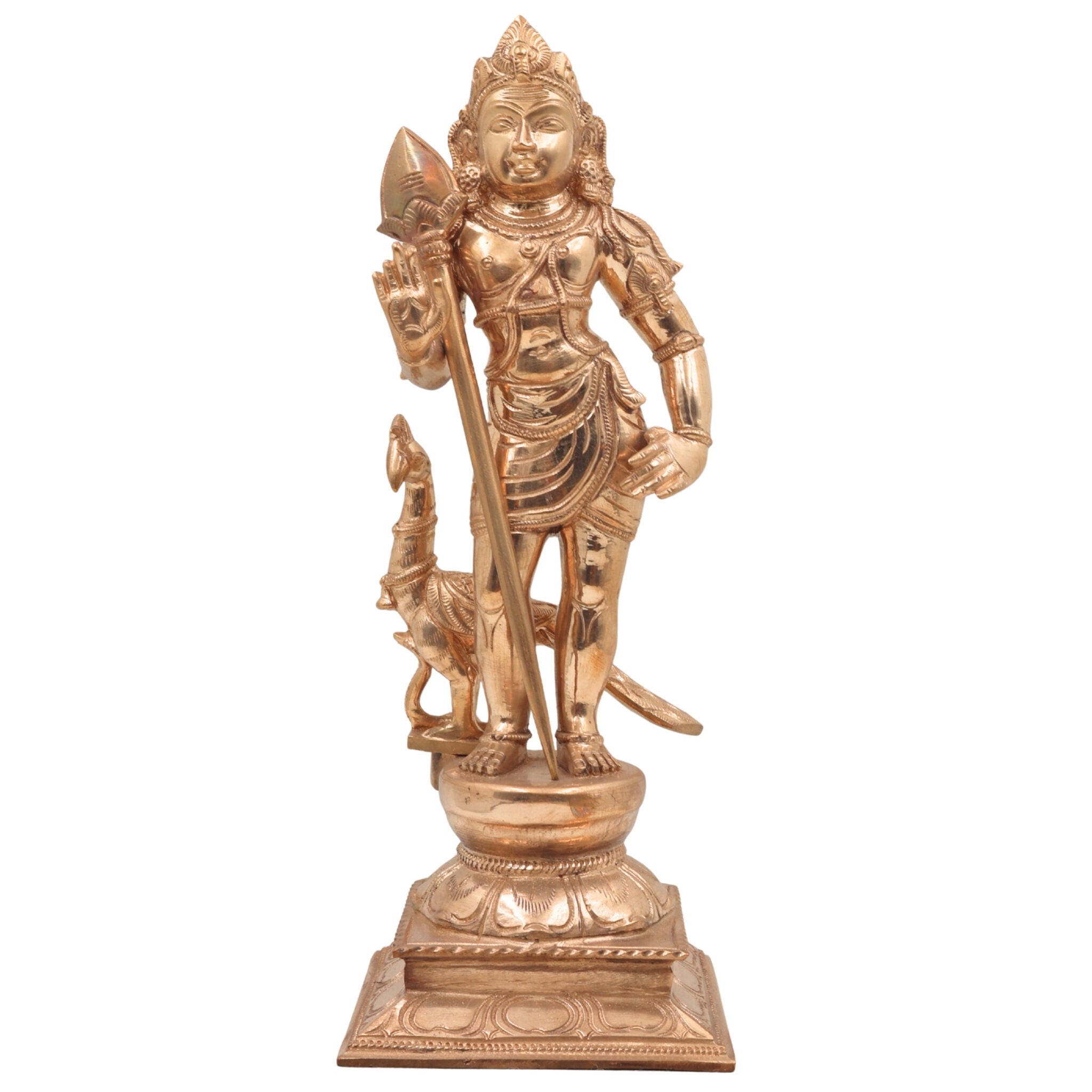 Handcrafted Panchaloha Murugan Idol – Bronze Subramanya | Skanda | Karthikeya | Vel Murugan Statue for Home Temple & Pooja,Gold, 12 Inch, 1 Piece