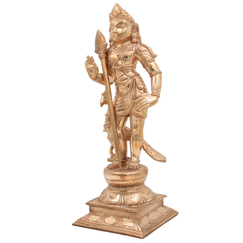 Handcrafted Panchaloha Murugan Idol – Bronze Subramanya | Skanda | Karthikeya | Vel Murugan Statue for Home Temple & Pooja,Gold, 12 Inch, 1 Piece