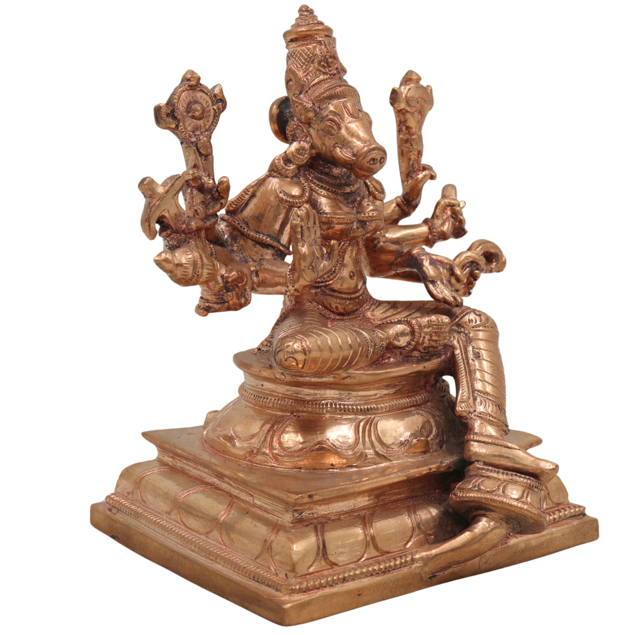 Handmade Bronze Varahi Idol | Authentic Panchaloha Varahi Murti | Traditional South Indian Goddess Sculpture,Gold, 6 Inch, 1 Piece