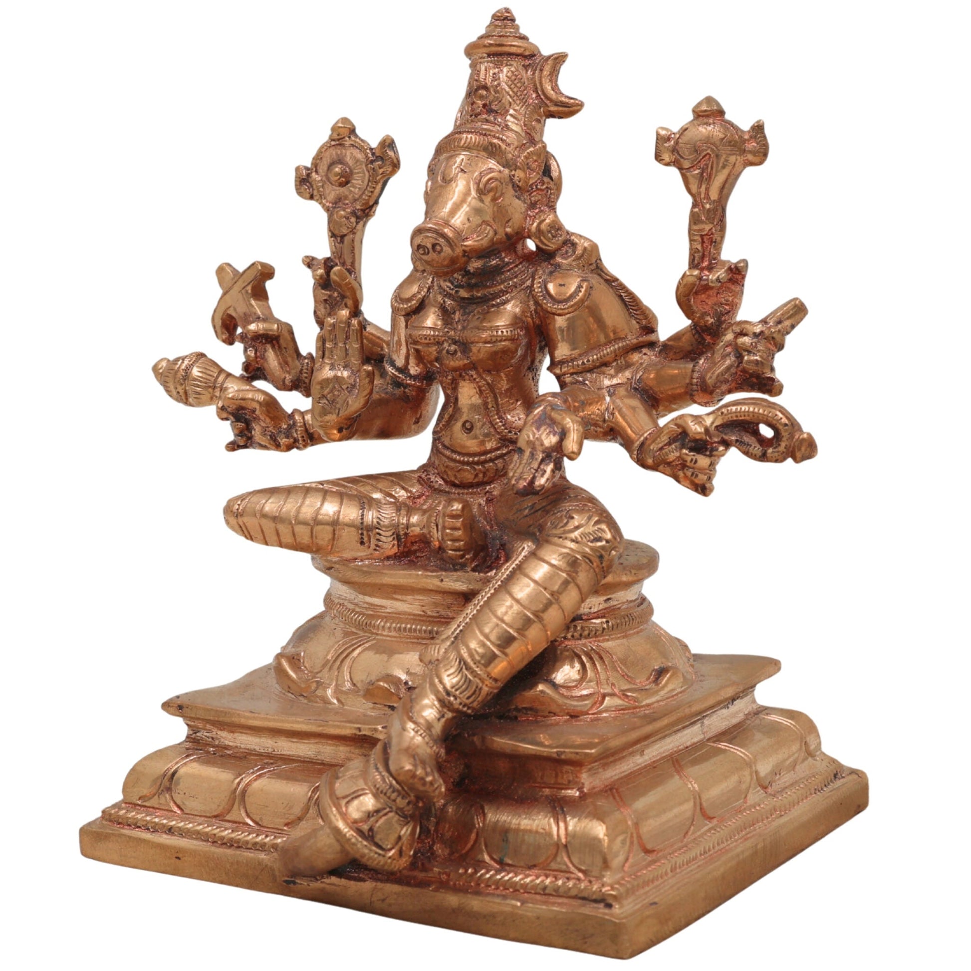 Handmade Bronze Varahi Idol | Authentic Panchaloha Varahi Murti | Traditional South Indian Goddess Sculpture,Gold, 6 Inch, 1 Piece