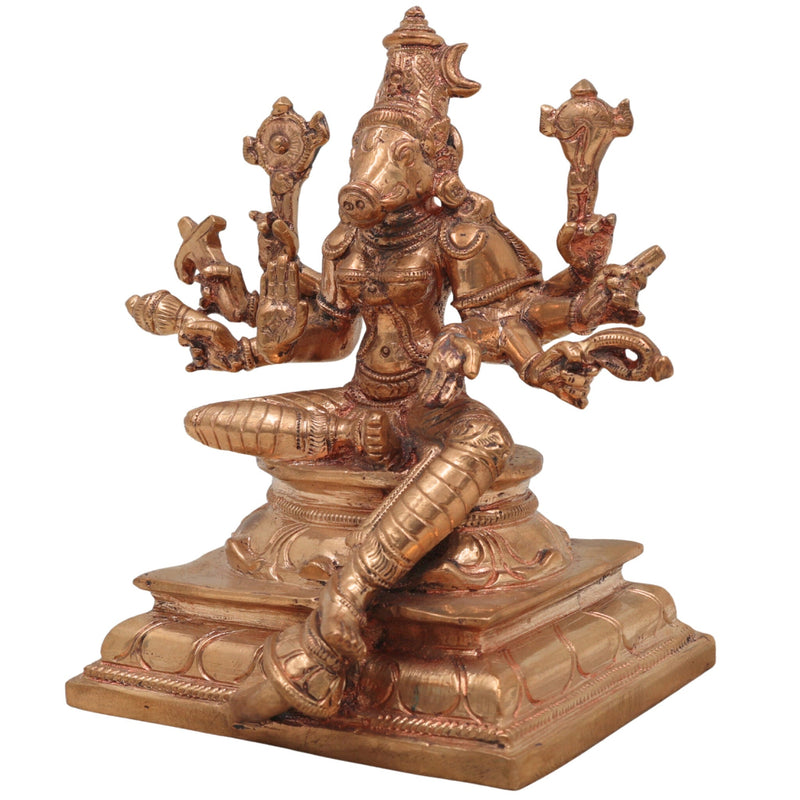 Handmade Bronze Varahi Idol | Authentic Panchaloha Varahi Murti | Traditional South Indian Goddess Sculpture,Gold, 6 Inch, 1 Piece